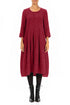 Flared Balloon Crinkled Ruby Silk Dress 1