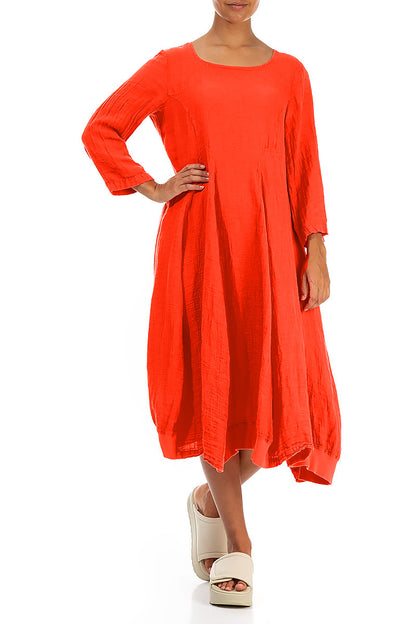 Ausgestelltes Leinenkleid Ballonflamme Orange