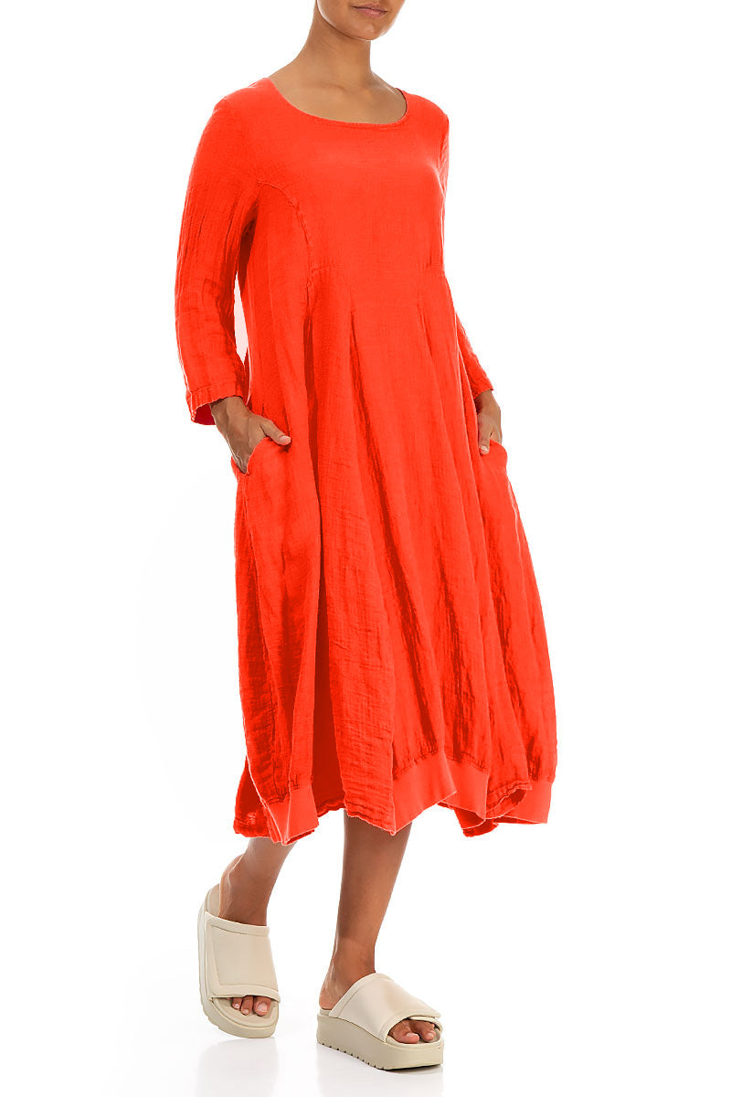 Ausgestelltes Leinenkleid Ballonflamme Orange