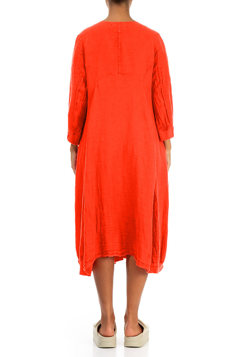 Ausgestelltes Leinenkleid Ballonflamme Orange