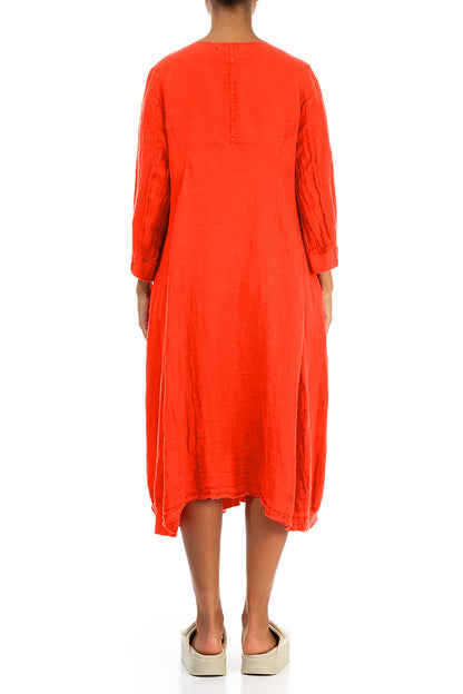 Ausgestelltes Leinenkleid Ballonflamme Orange