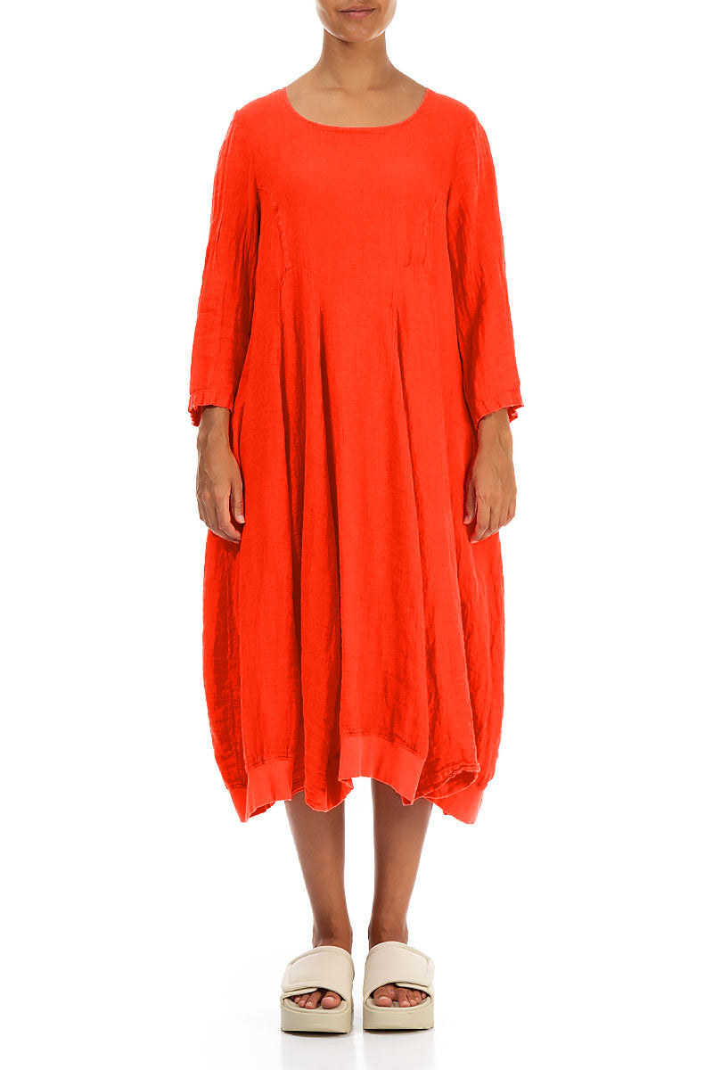 Ausgestelltes Leinenkleid Ballonflamme Orange