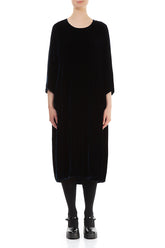 Flared Balloon Navy Silk Velvet Dress 1