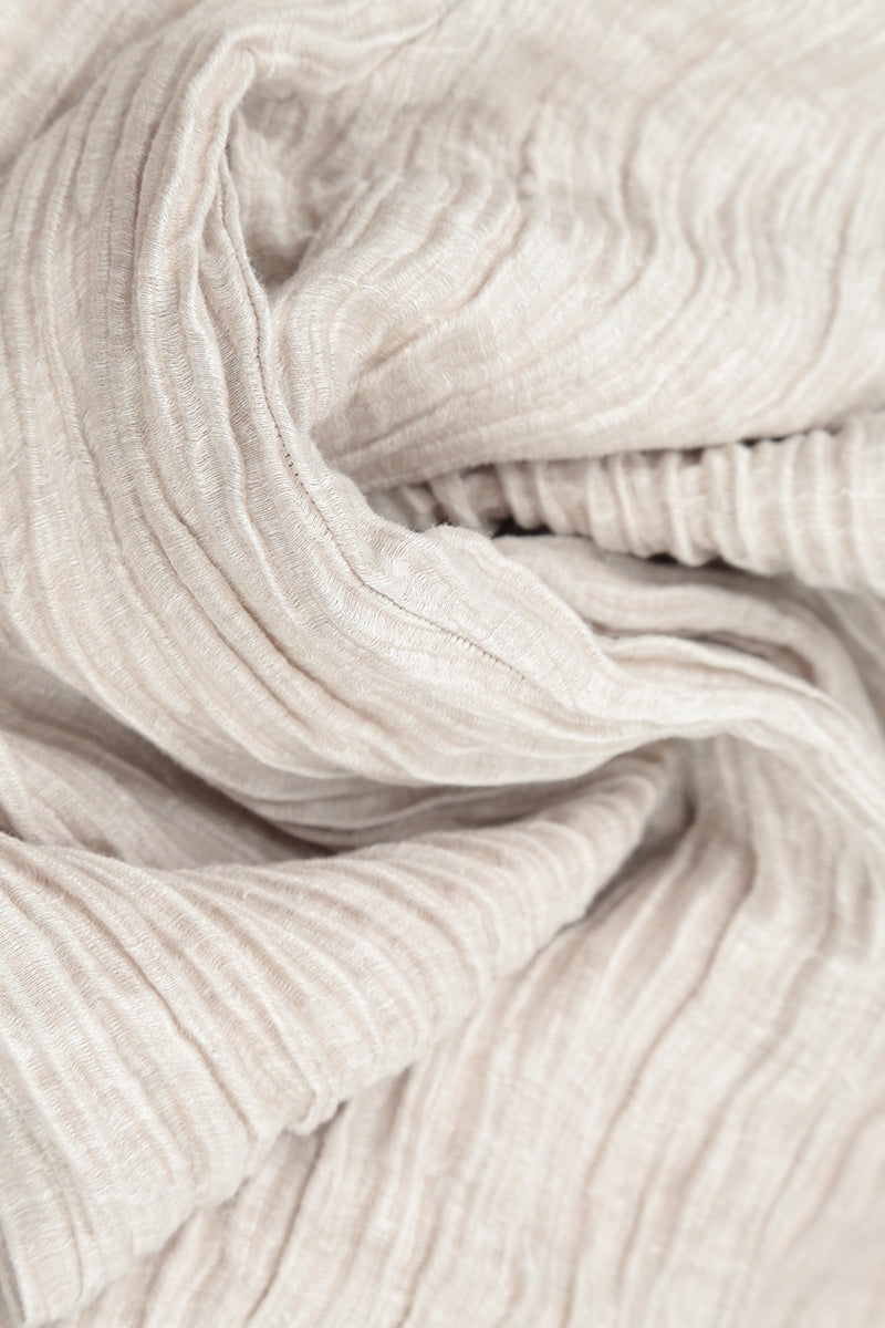 Flared Beige Crinkled Silk Trousers 5