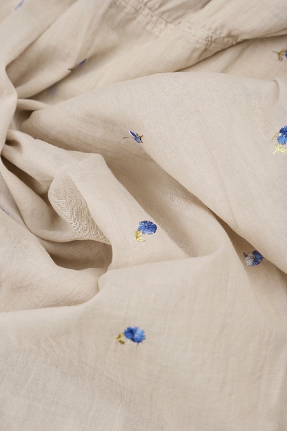 Flared Beige Embroidered Petals Cotton Shirt 5