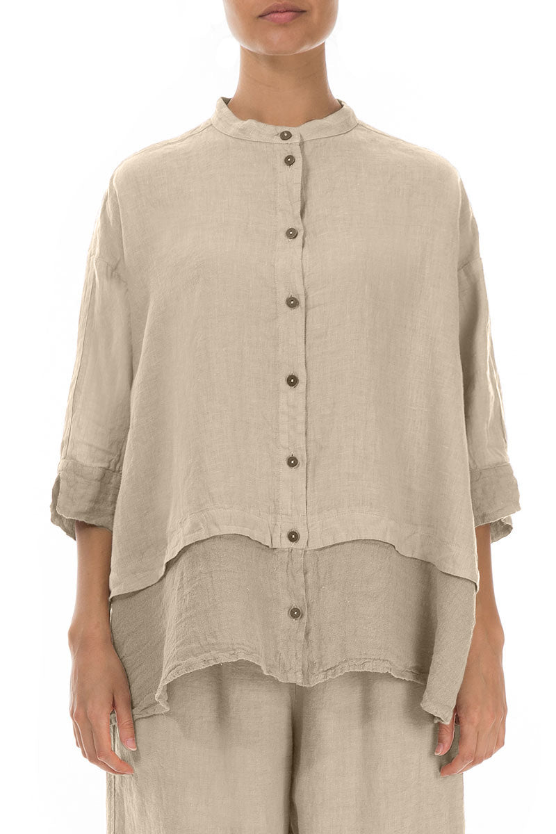 Chemise évasée en lin beige