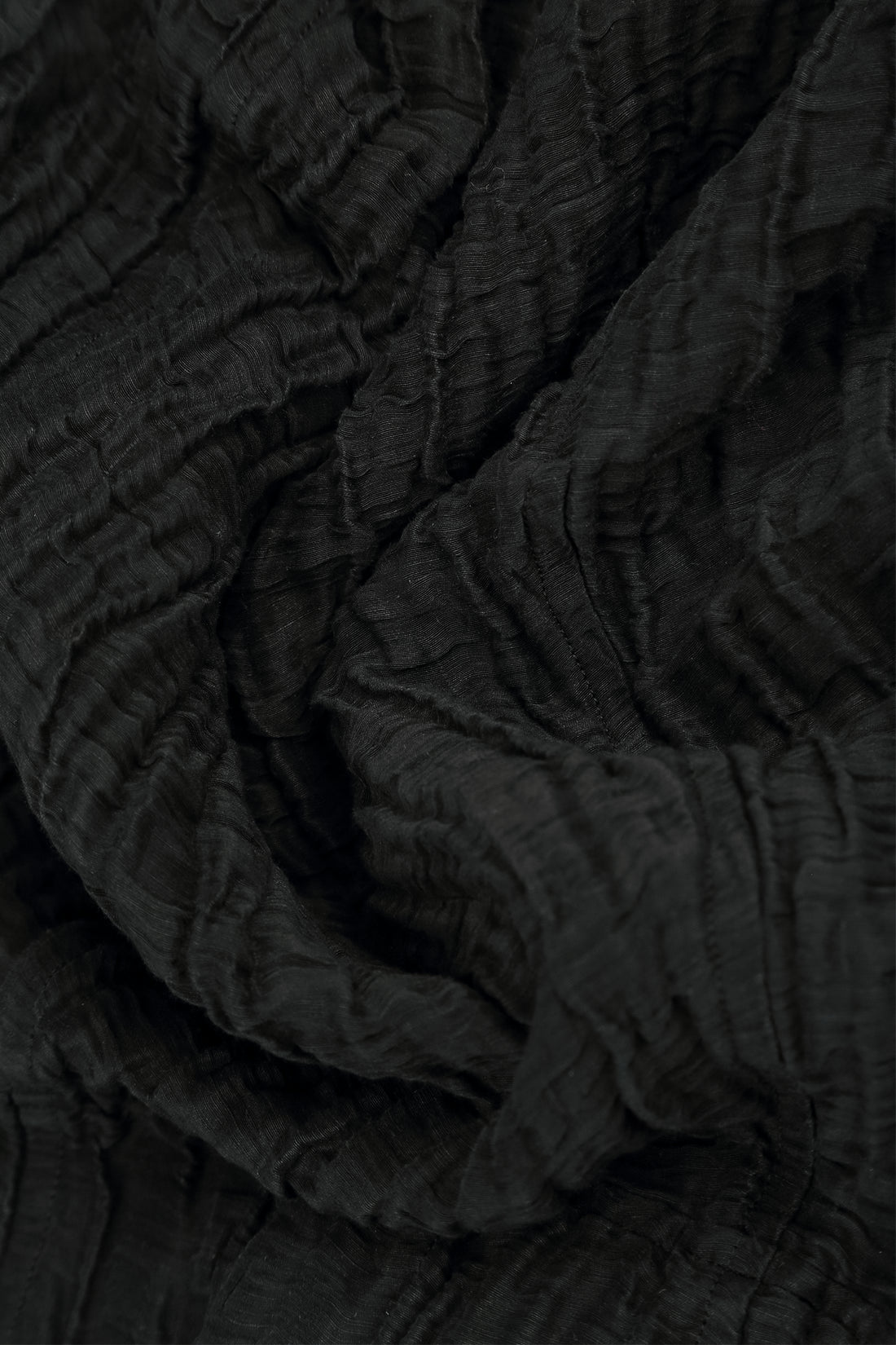 Flared Black Crinkled Silk Linen Dress 5