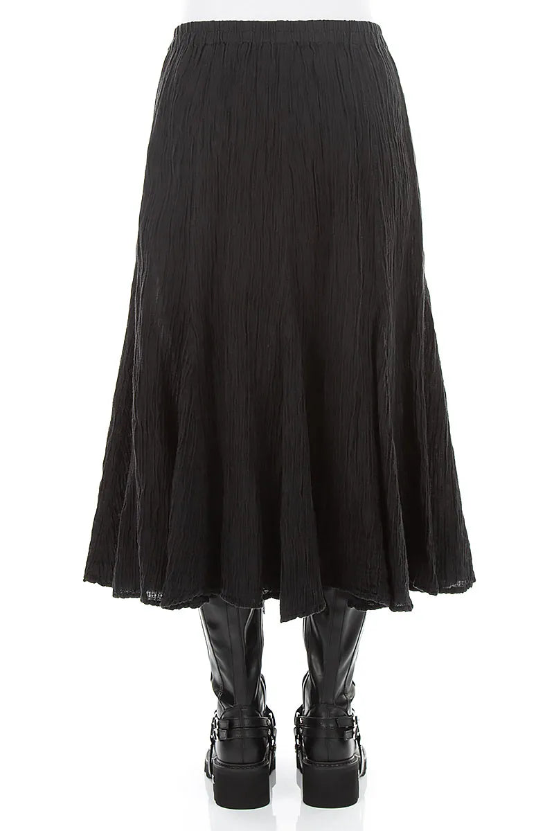 Flared Black Crinkled Silk Skirt