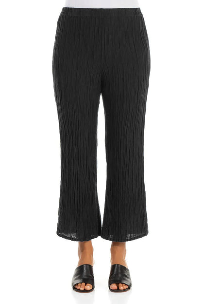 Flared Black Crinkled Silk Trousers 1