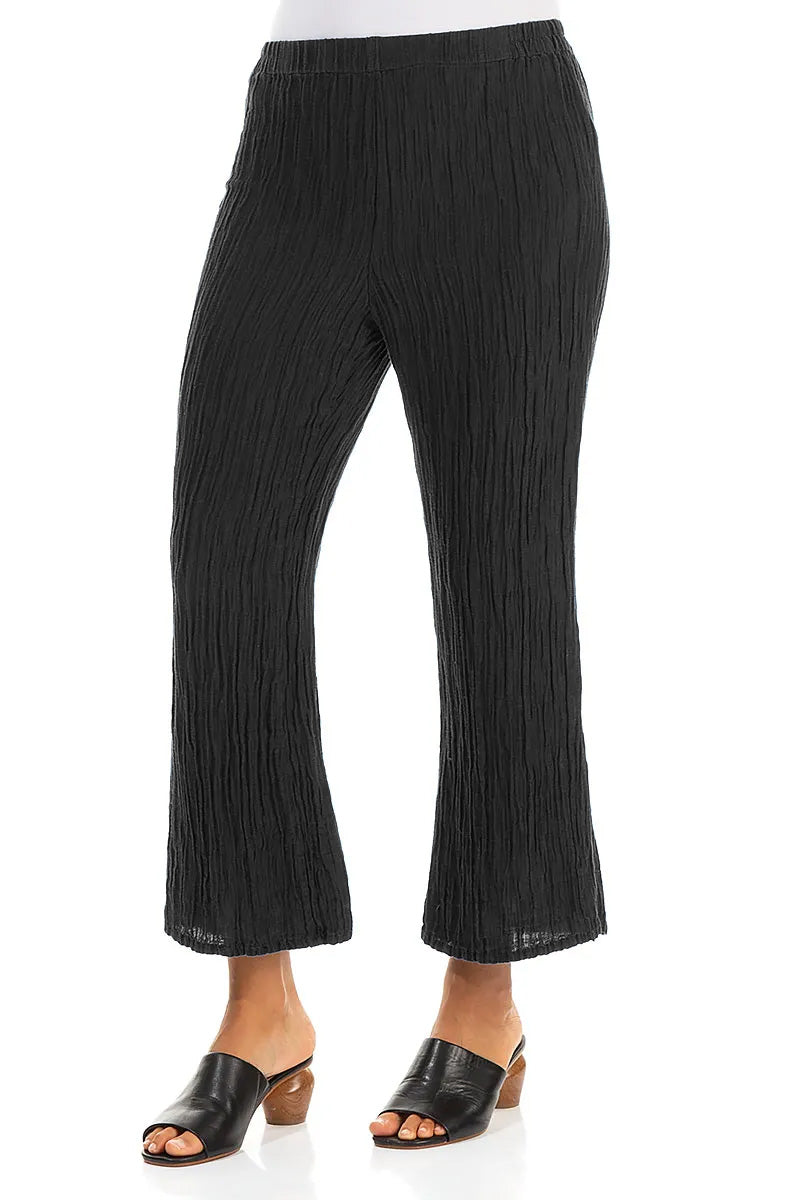 Flared Black Crinkled Silk Trousers 3