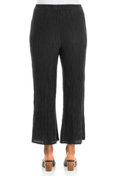Flared Black Crinkled Silk Trousers 2