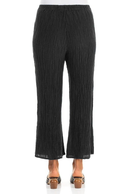 Flared Black Crinkled Silk Trousers 2