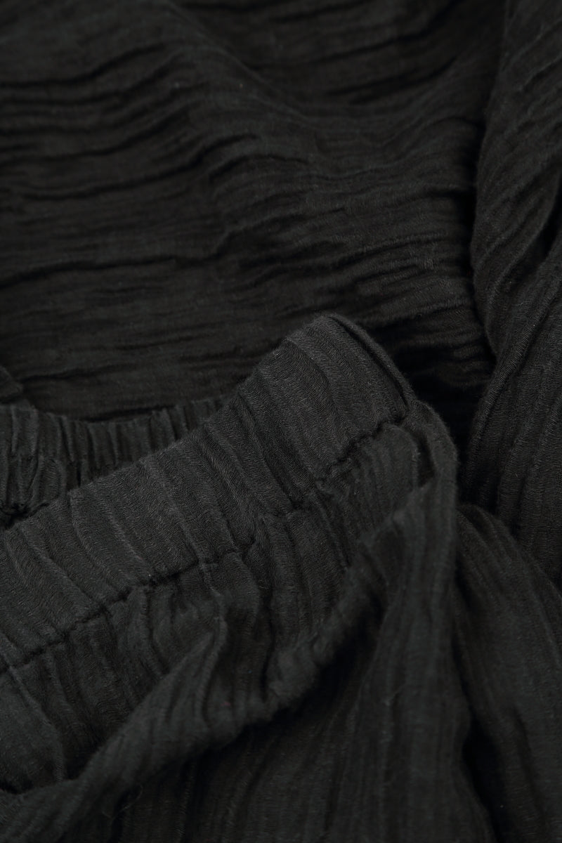 Flared Black Crinkled Silk Trousers 5