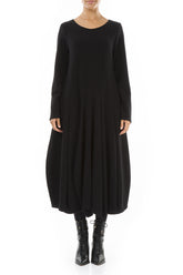 Flared Black Jersey Cotton Dress 1