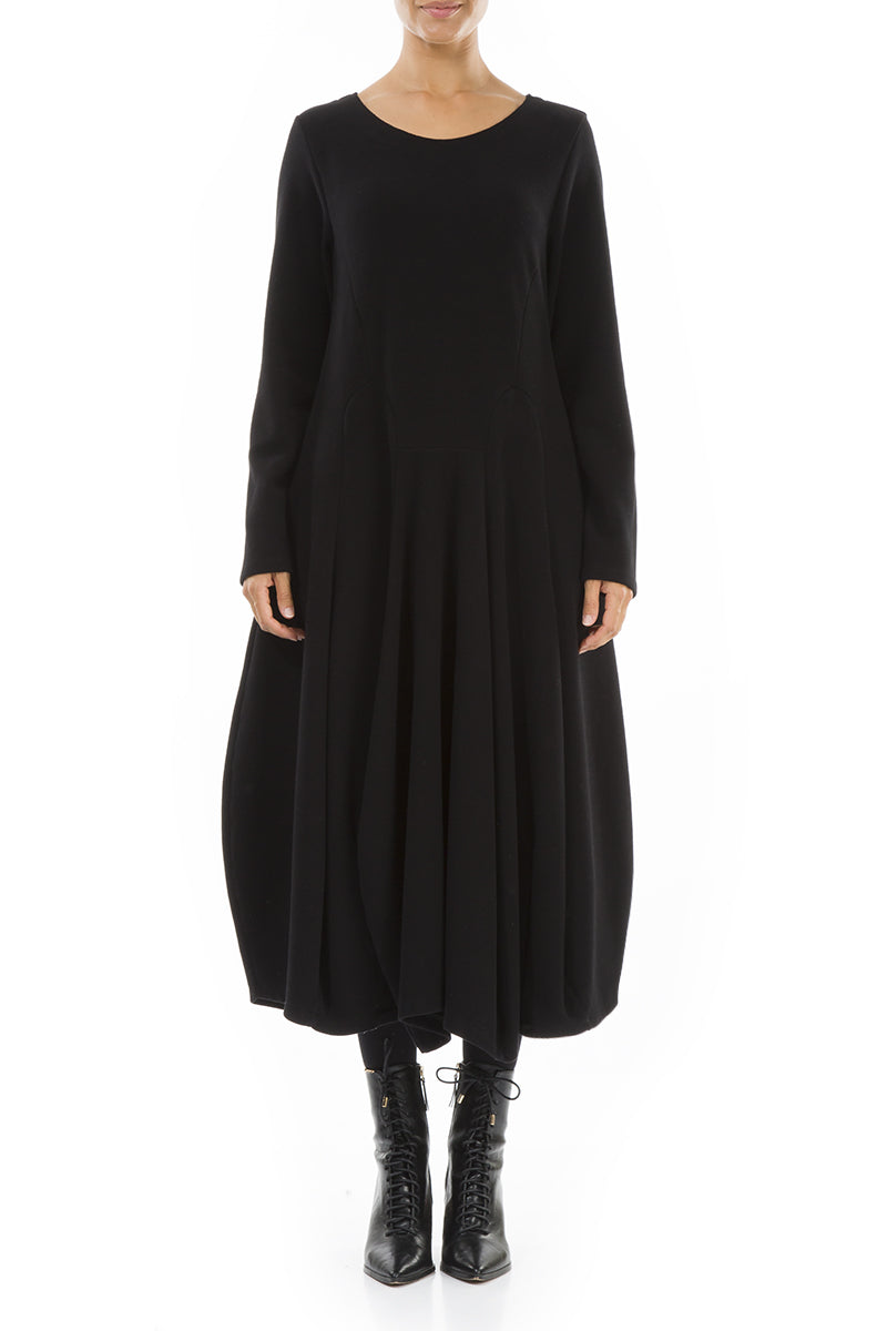 Flared Black Jersey Cotton Dress 1