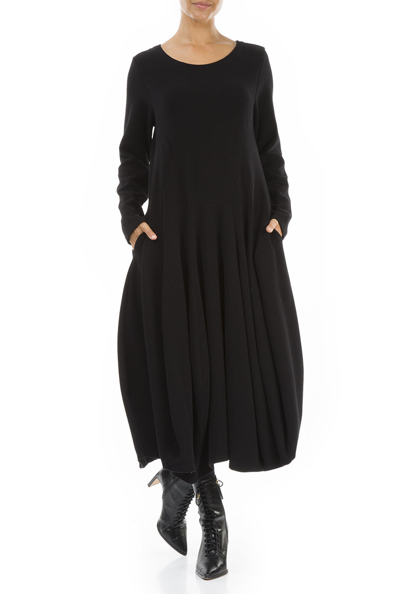 Flared Black Jersey Cotton Dress 4