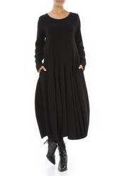 Flared Black Jersey Cotton Dress 4
