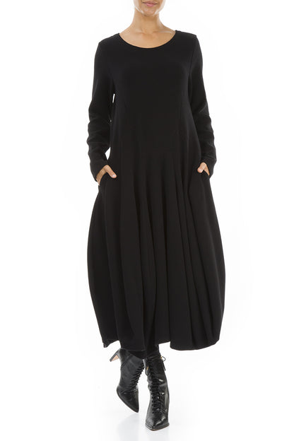 Flared Black Jersey Cotton Dress 4