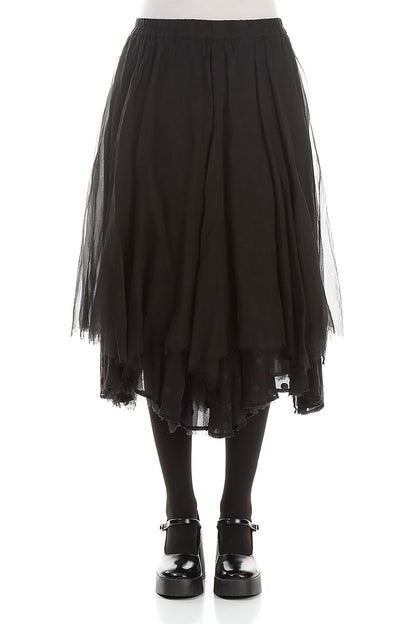 Flared Black Silk Chiffon Skirt 1