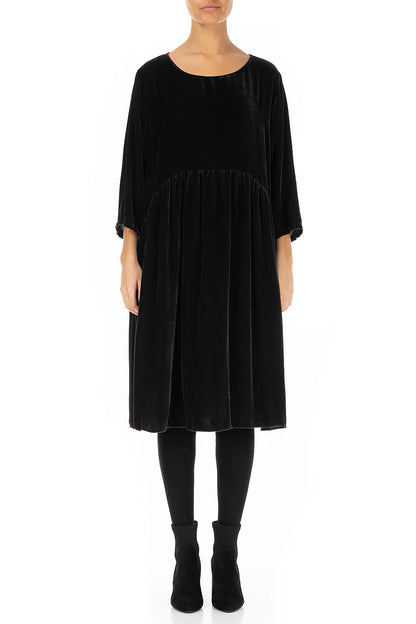 Flared Black Silk Velvet Dress 1