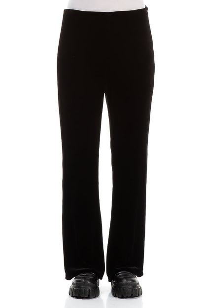 Flared Black Stretch Silk Velvet Trousers 1