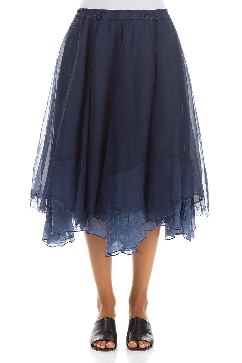 Flared Blue Night Silk Chiffon Skirt 1