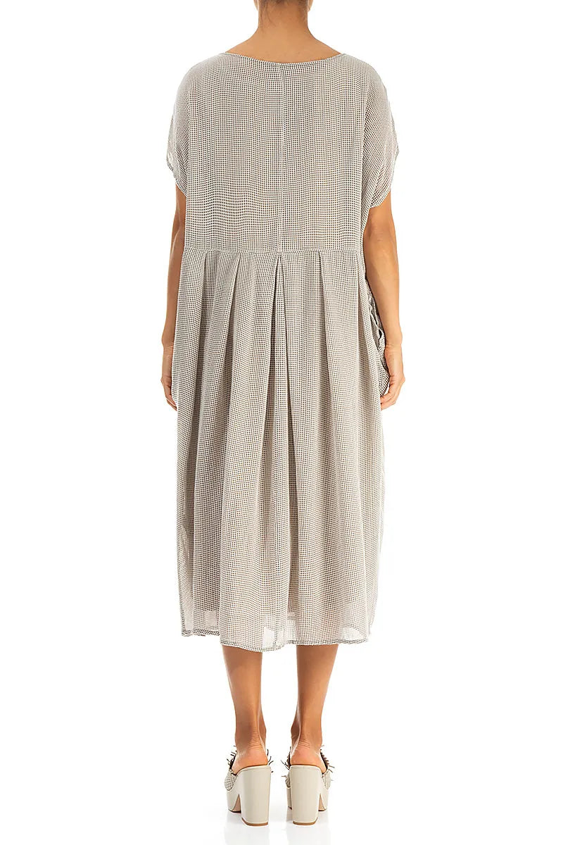 Flared Butterfly Beige Mesh Silk Dress