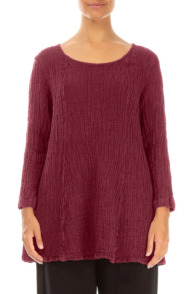 Flared Ruby Textured Linen Tunic