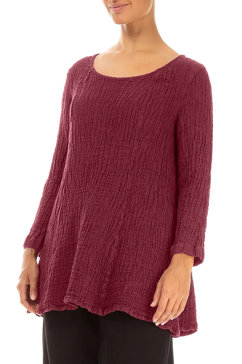 Flared Ruby Textured Linen Tunic