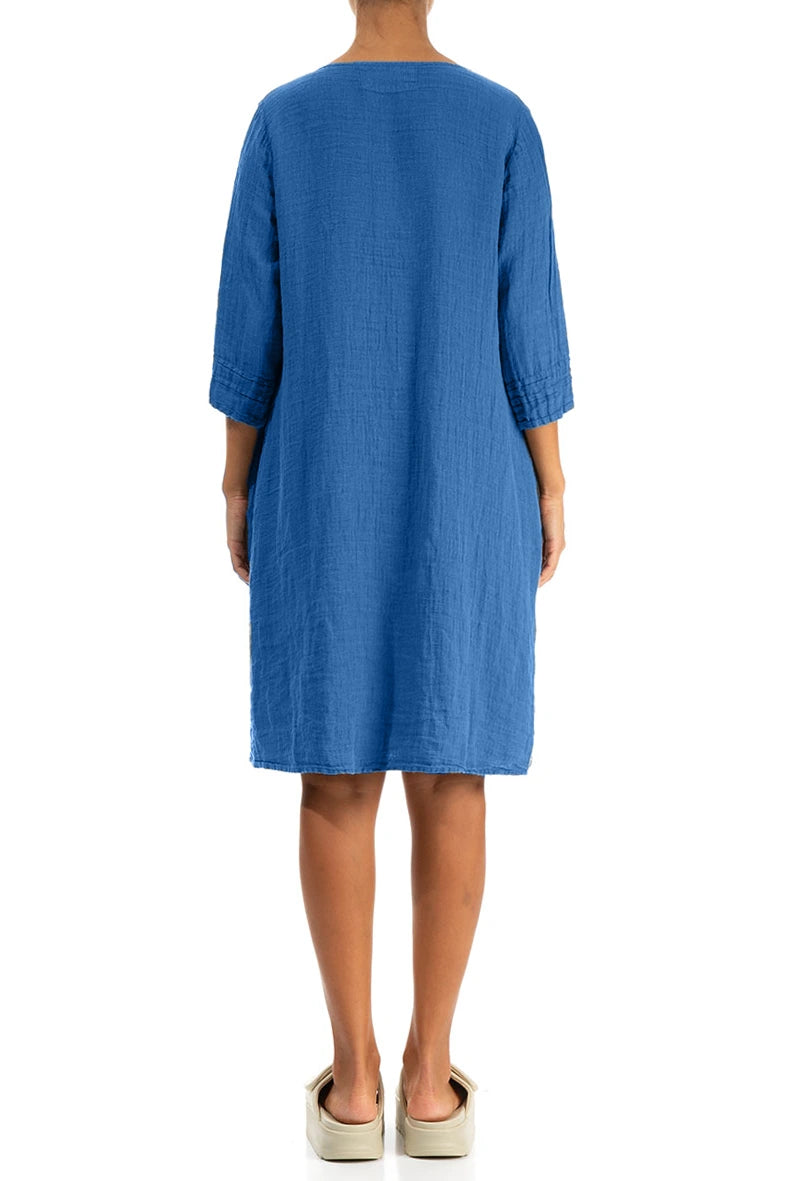 Flared Cobalt Blue Crêpe Linen Dress 2