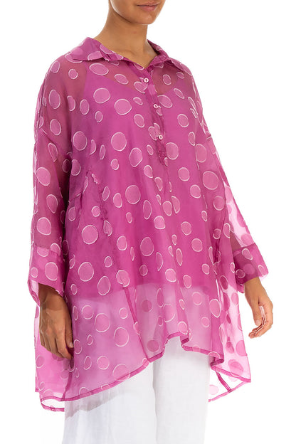 Flared Collar Neck Wild Berry Bubbles Silk Tunic 3
