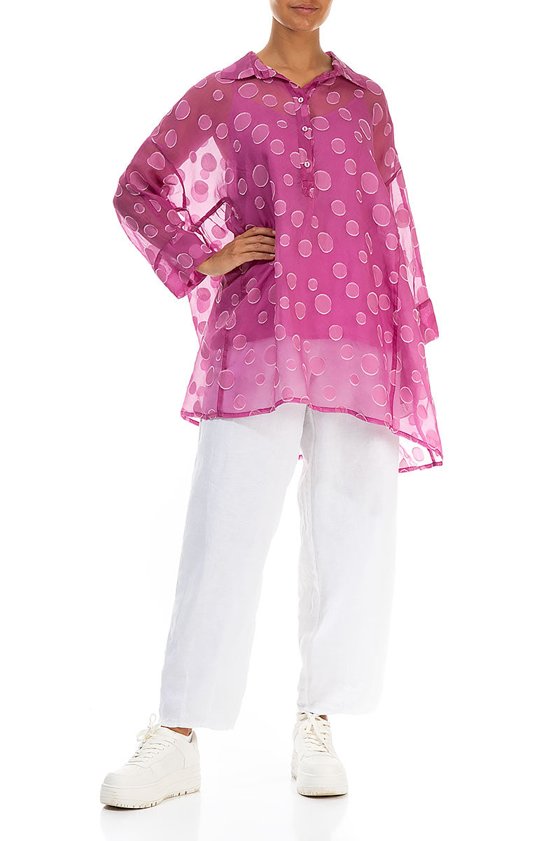 Flared Collar Neck Wild Berry Bubbles Silk Tunic 4