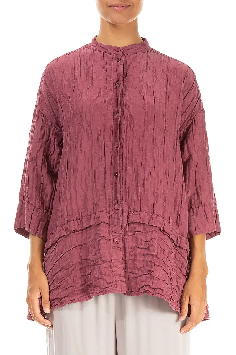 Flared Crinkled Antique Ruby Silk Shirt 1