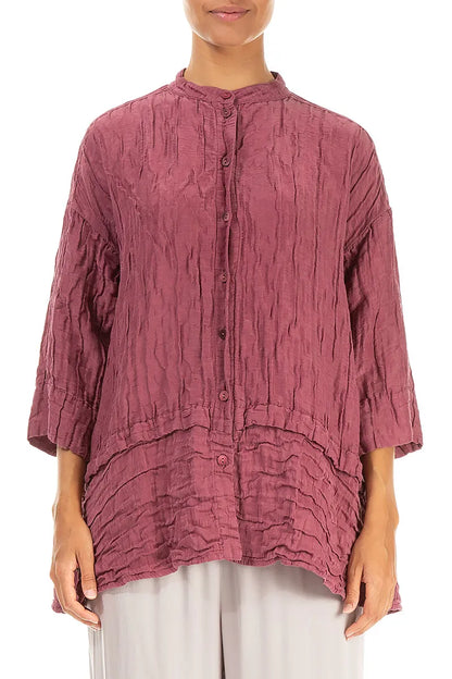 Flared Crinkled Antique Ruby Silk Shirt 1