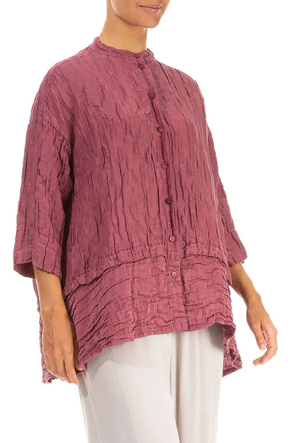 Flared Crinkled Antique Ruby Silk Shirt 3