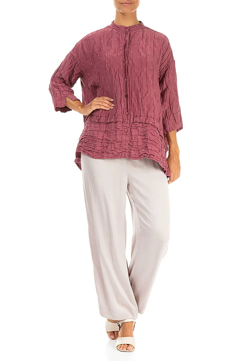 Flared Crinkled Antique Ruby Silk Shirt 4