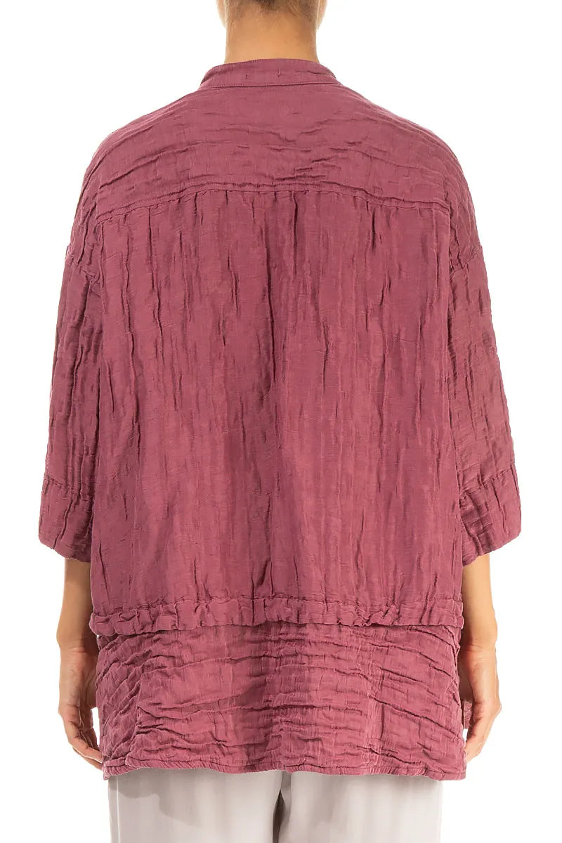 Flared Crinkled Antique Ruby Silk Shirt 2
