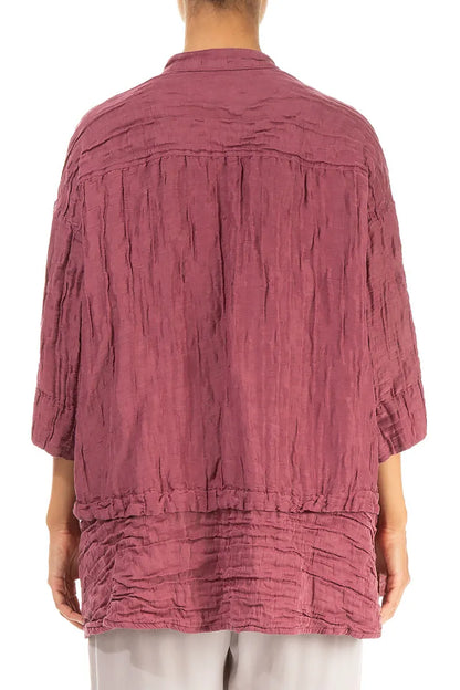 Flared Crinkled Antique Ruby Silk Shirt 2