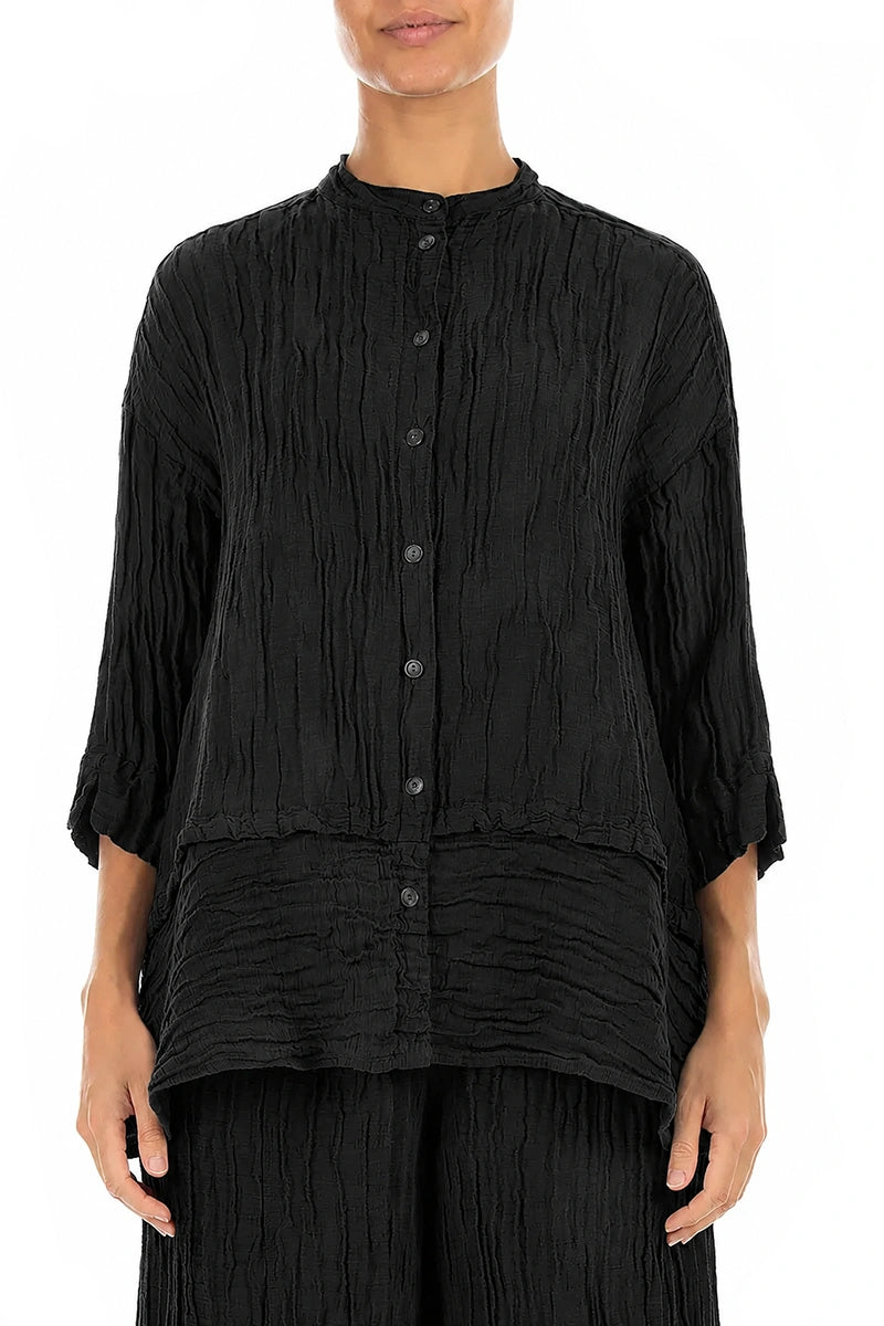 Chemise en Soie noire Froissé évasée