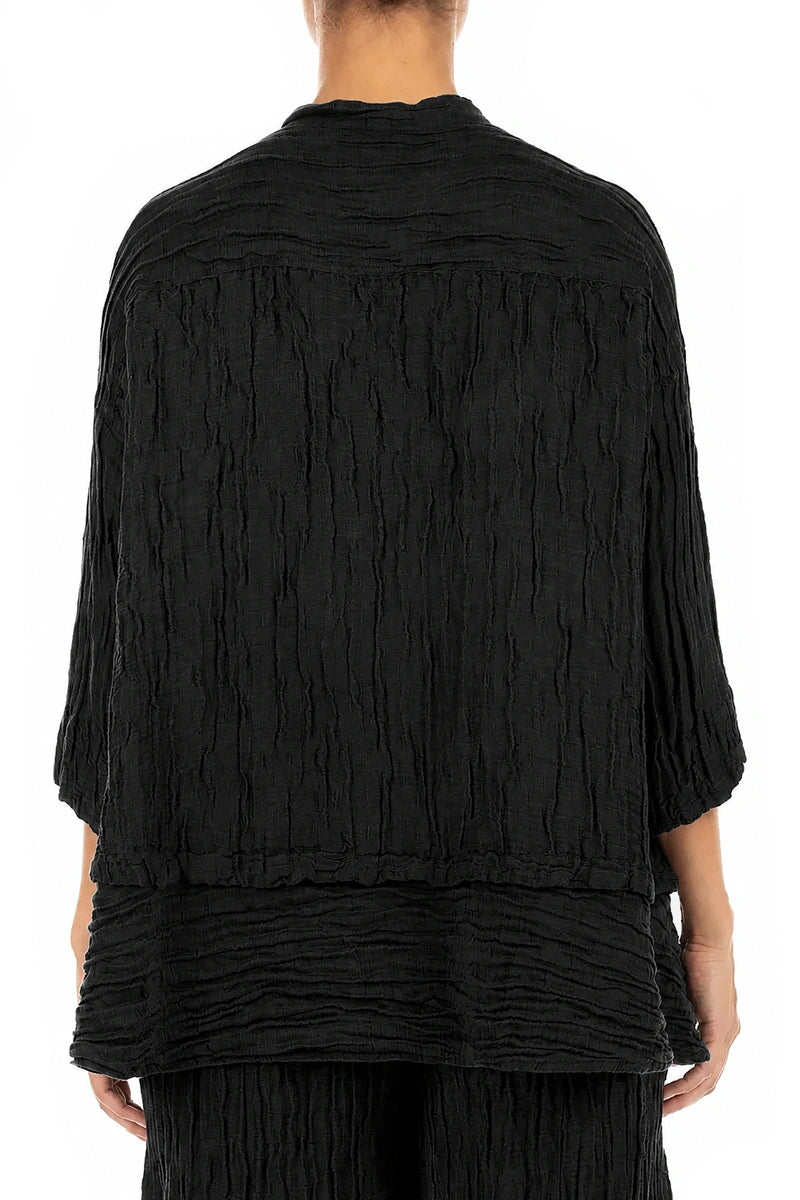 Chemise en Soie noire Froissé évasée
