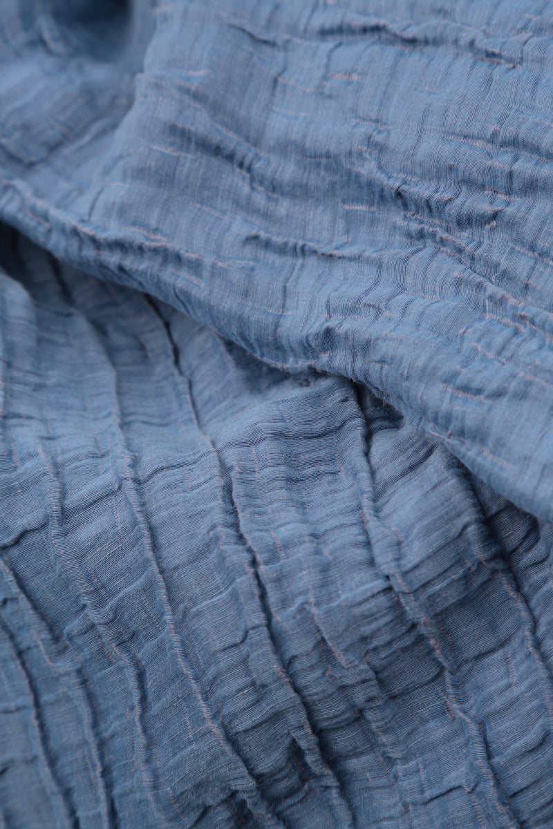 Flared Crinkled Blue Nova Silk Shirt 5