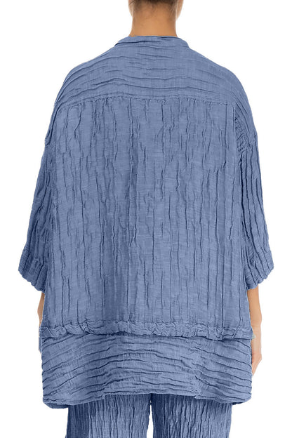 Flared Crinkled Blue Nova Silk Shirt 2