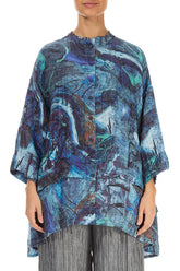 Flared Crinkled Blue Reverie Silk Shirt 1