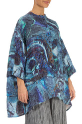 Flared Crinkled Blue Reverie Silk Shirt 3