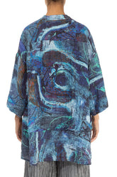 Flared Crinkled Blue Reverie Silk Shirt 2