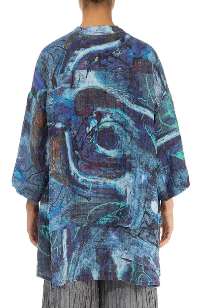 Flared Crinkled Blue Reverie Silk Shirt 2