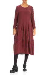 Flared Crinkled Burgundy Silk Linen Dress 3