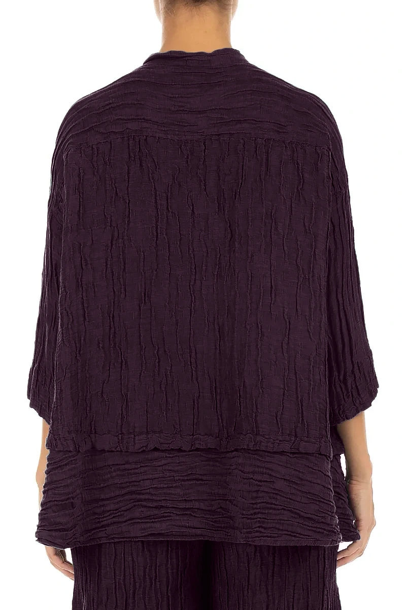 Flared Crinkled Deep Plum Silk Linen Shirt 2