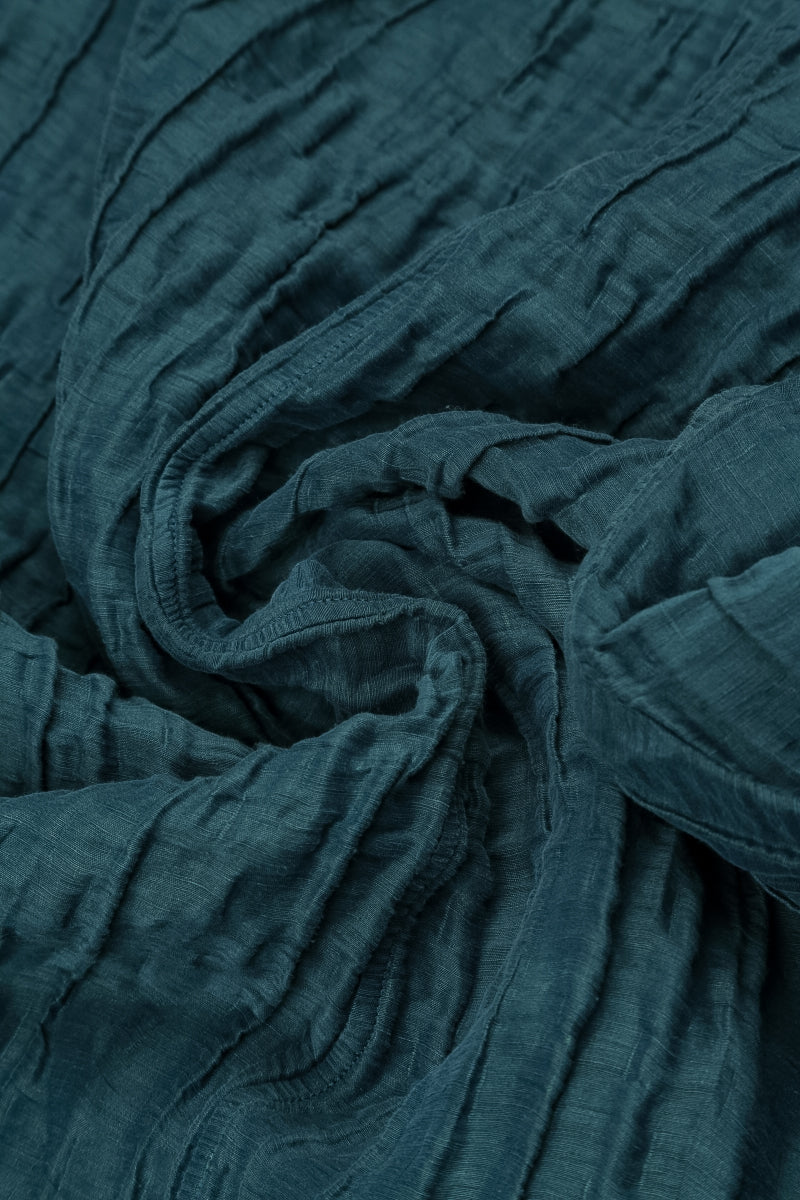 Flared Crinkled Deep Turquoise Silk Linen Tunic 5