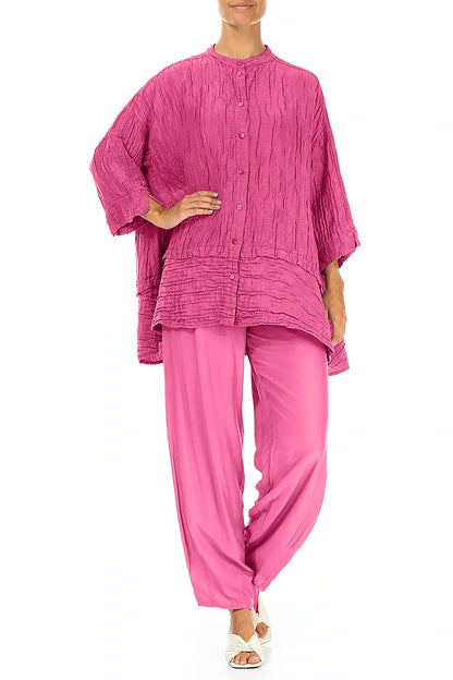 Flared Crinkled Fuchsia Silk Shirt 4